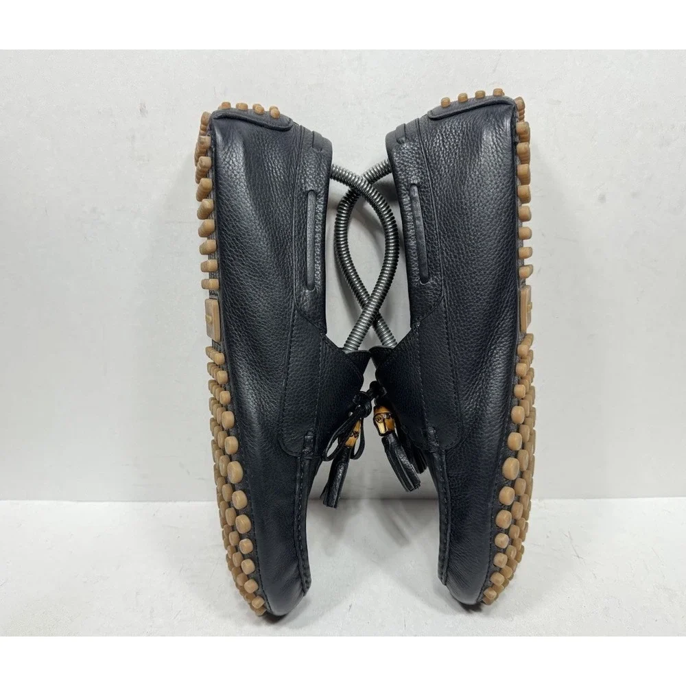 Gucci Bamboo Tassel Loafer Black‎ Leather Driver Men's Size 9 US / 8 UK G Shoes